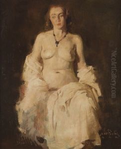 The Necklace, Sitting Female Nude by William Frederick Foster