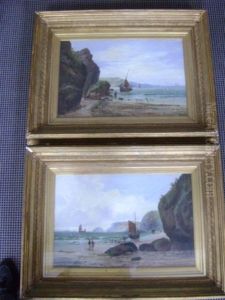 Coastal Landscapes With Sailing Vessels And Fisherfolk (pair)