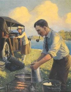 Couple At Lakeside Campsite by William Harnden Foster