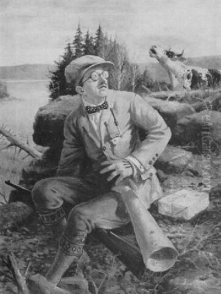 The Domestic Sort: Man With Moose Horn Attracts Only A Bull - view 1