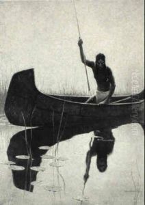 Native American Spear Fishing From Canoe by William Harnden Foster