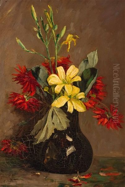 Dahlias Et Lys Jaunes - view 1