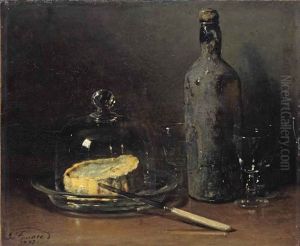 A Still Life With Cheese And Wine by Guillaume Romain Fouace