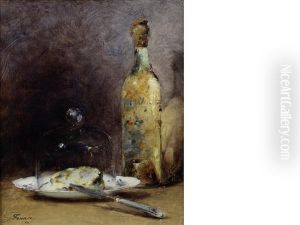 Still Life With Cheese And Bottle by Guillaume Romain Fouace