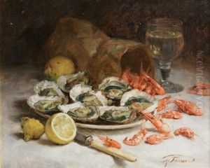 Nature Morte Aux Huitres Et Aux Crevettes by Guillaume Romain Fouace