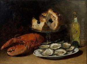 A Still Life With Lobster, A Pie And Oysters by Guillaume Romain Fouace