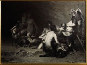Famiglia Di Satiri Che Accoglie Un Umano by Emile-Louis Foubert