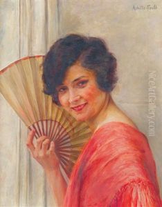Portrait De Jeune Femme A L'eventail by Achille (Georges) Fould