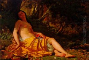 A Maiden Reclining In A Wooded Landscape by Alfred Charles Foulongne