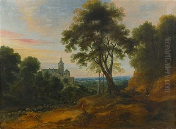 Chemin De Sous - Bois Avec Un Monastere Dans La Campagne - view 1