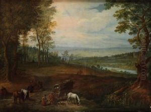 Paysage Anime De Voyageurs Au Repos by Jacques Fouquieres