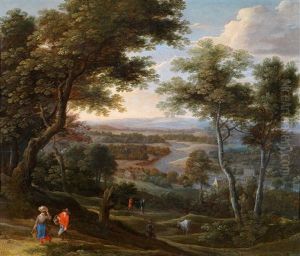 Weite Baumbestandene Landschaft Mit Bauerlichen Figuren by Jacques Fouquieres