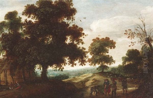 Flamische Waldlandschaft Mit Soldaten Und Bauernhaus - view 1