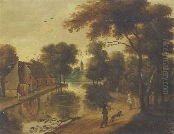 A River Landscape With Cottages And Peasants - view 1