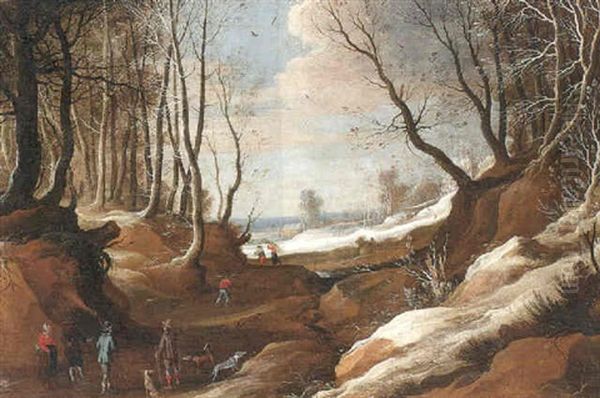 A Winter Landscape With Faggot Gatherers And Travellers On A Path - view 1