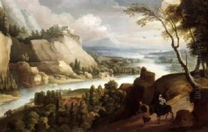 Die Hl. Familie Auf Der Flucht Nach Agypten Vor Einer Weiten Flusslandschaft