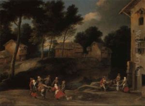 Village Scene With Peasants Dancing by Jacques Fouquieres