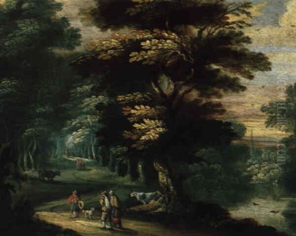 Bewaldete Fluslandschaft Mit Reisenden - view 1