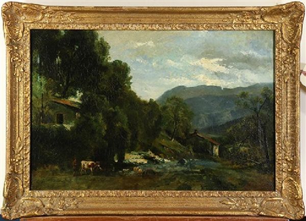 Pastoral Farm Scene With Figures And Livestock - view 1