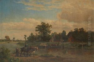 Haleurs Au Bord De La Riviere