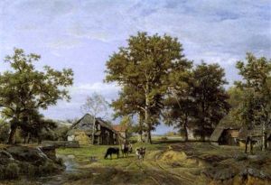 Paysage Arbore Et Anime D'une Ferme Et D'animaux