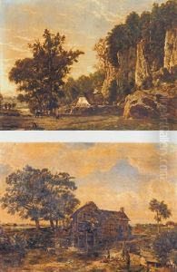 Figures Before A Mill In A Rocky Landscape