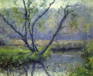 Spring Landscape With Stream by Alexis Fournier