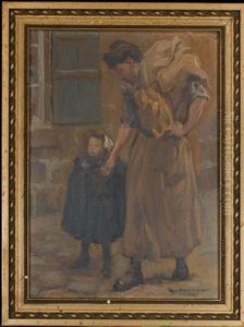 Mere Et Fille Se Promenant by Alfred Victor Fournier