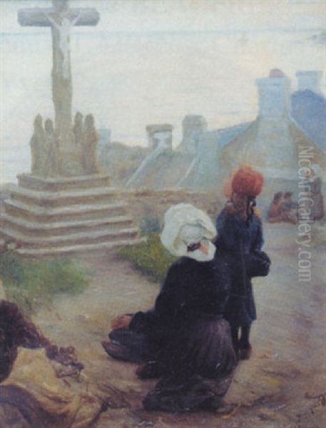 Femmes Au Calvaire En Bord De Mer Vers Le Cap Sizun - view 1