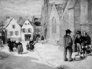 Pont-croix - Scene De Marche Sur La Place De L'eglise by Alfred Victor Fournier