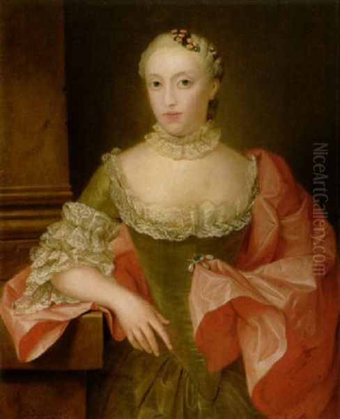 Portrait Einer Dame Mit Saphir-perlen-brosche - view 1