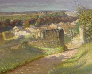 Sommertag In Der Provence. Blick Von Einer Anhohe Auf Ein Kleines Dorf In Weiter Feld- Und  Wiesenlandschaft