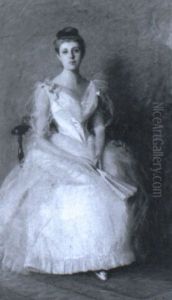 Portrait Of A Lady In White Holding A Fan