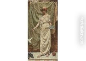 Portrait Of A Lady Feeding Pigeons by Robert Fowler