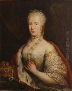 A Portrait Of A Lady, Half-length, Seated, With Her Arm Resting On A Casket