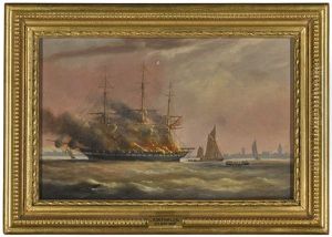 The 'eastern Monarch' Ablaze In Spithead, 3rd June 1859 by Arthur Wellington Fowles