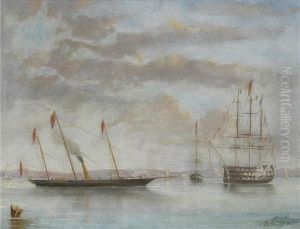 The Victoria & Albert And Royal George In The Solent by Arthur Wellington Fowles