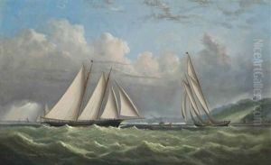 Racing Schooners Rounding The Turning Mark In Osborne Bay With Norris Castle Above And Ryde Beyond: The Prince Of Wales's Hildegarde Rounding The Mark In Second Place