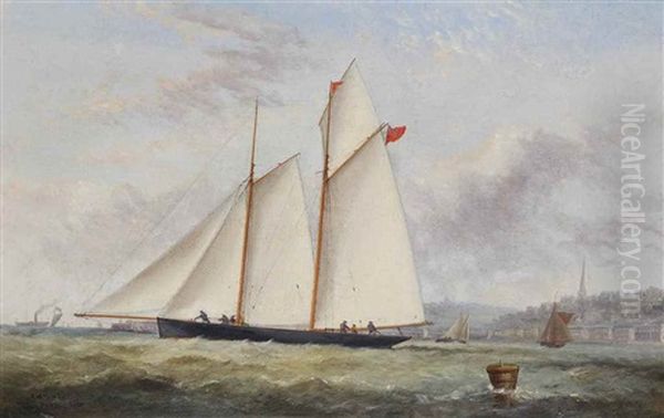 A Racing Schooner Heading Out Into The Tide Off Ryde - view 1