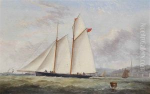 A Racing Schooner Heading Out Into The Tide Off Ryde by Arthur Wellington Fowles