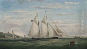 A Schooner Yacht Of The New York Yacht Club Racing Off Ryde, Isle Of Wight by Arthur Wellington Fowles