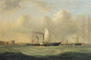 Southampton-cowes Ferries Off Calshot Castle by Arthur Wellington Fowles
