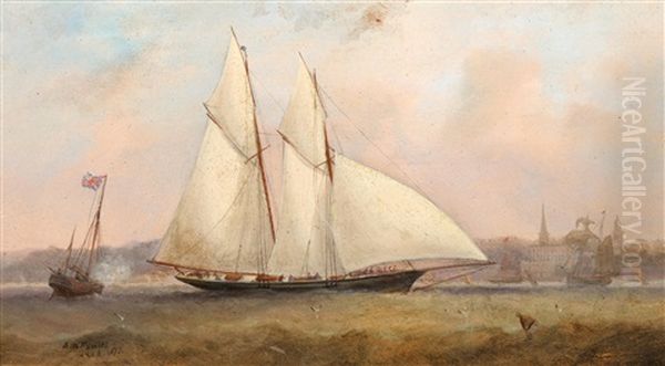 A Two-masted Racing Schooner At The Starting Gun Off Ryde; A Racing Ketch And Other Yachts Off Norris Castle, East Cowles, Isle Of Wight (2 Works) - view 1