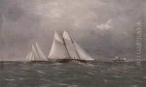 Racing Schooners In Hot Pursuit In The Channel by Arthur Wellington Fowles