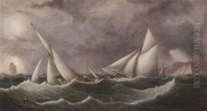 "latona" And "florinda" On Opposite Tacks With "enchantress" Off St. Catherine's Point In The Ryde Regatta's Commodore Cup Race