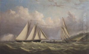 Racing Schooners Rounding The Turning Mark In Osborne Bay With Norris Castle Above And Ryde Beyond: The Prince Of Wales's "hildegarde" In Second Place