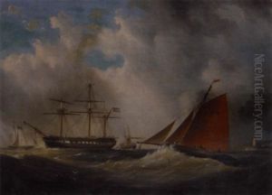 A Cutter And Man O' War In A Harbour Entrance