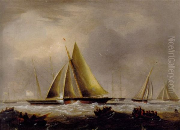 "louisa", "lulworth" And "menai" Racing For The Hundred Pound Cup, Cowes - view 1