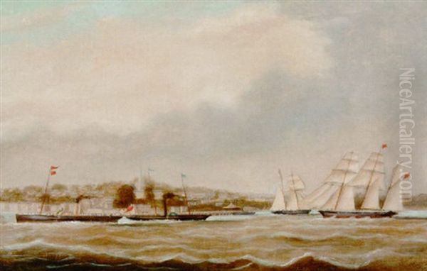 Paddlesteamers And Other Sailing Vessels Off Ryde Pier - view 1