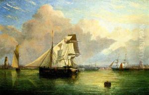 A Busy Shipping Scene In The Solent by Arthur Wellington Fowles